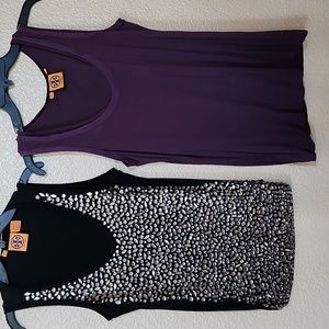 Tory Burch Bejeweled Black Sleeveless Shirt Sz S + free TB shirt